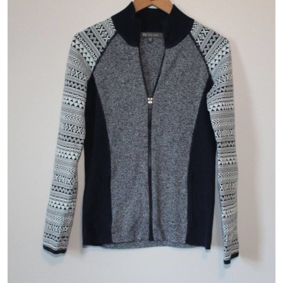 Title Nine Aztec Sleeve Thick Knit Full Zip Sweater Jacket Size Medium H14509 - Picture 11 of 12